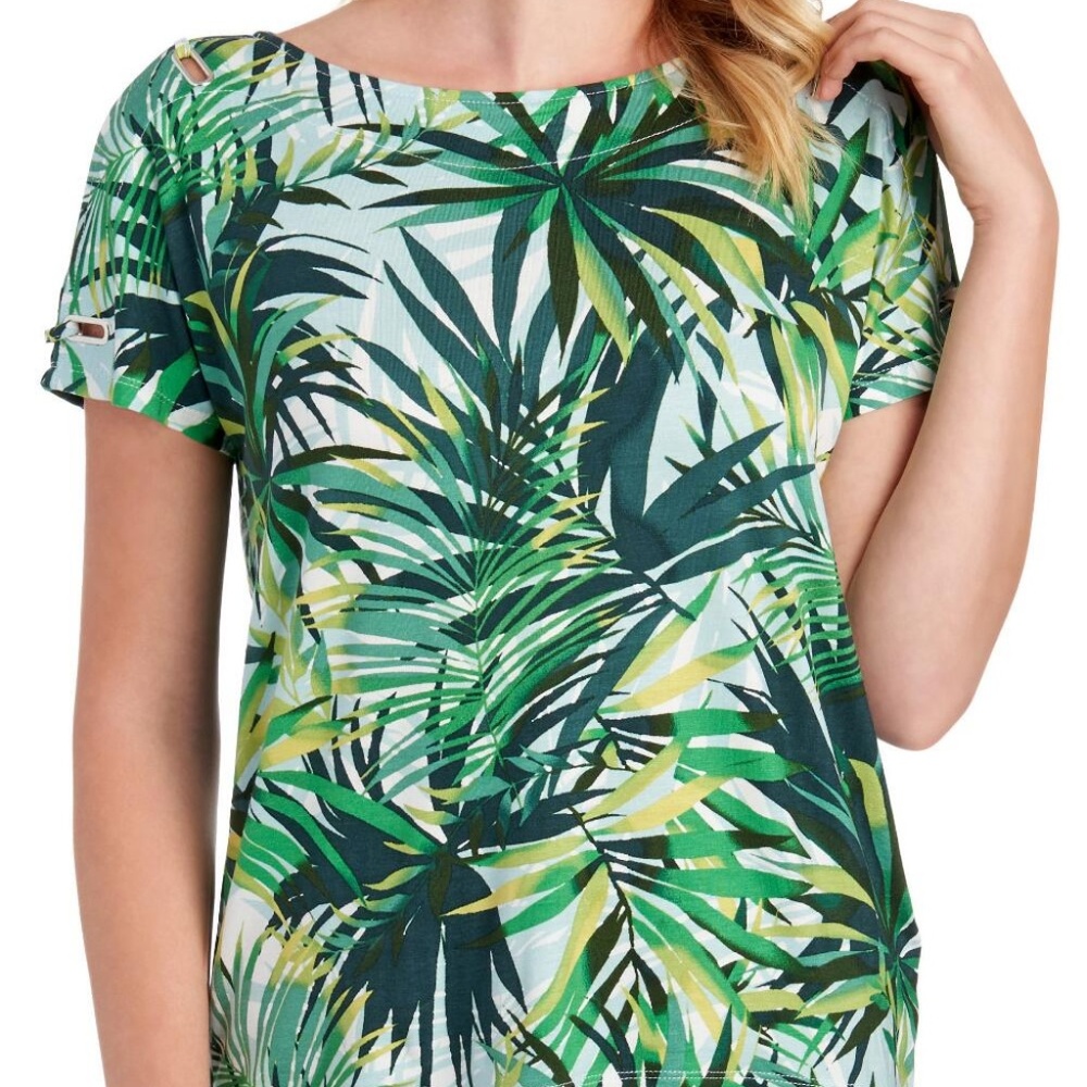 CABLE & GAUGE PETITE Petite Tropical Print Cold Sh